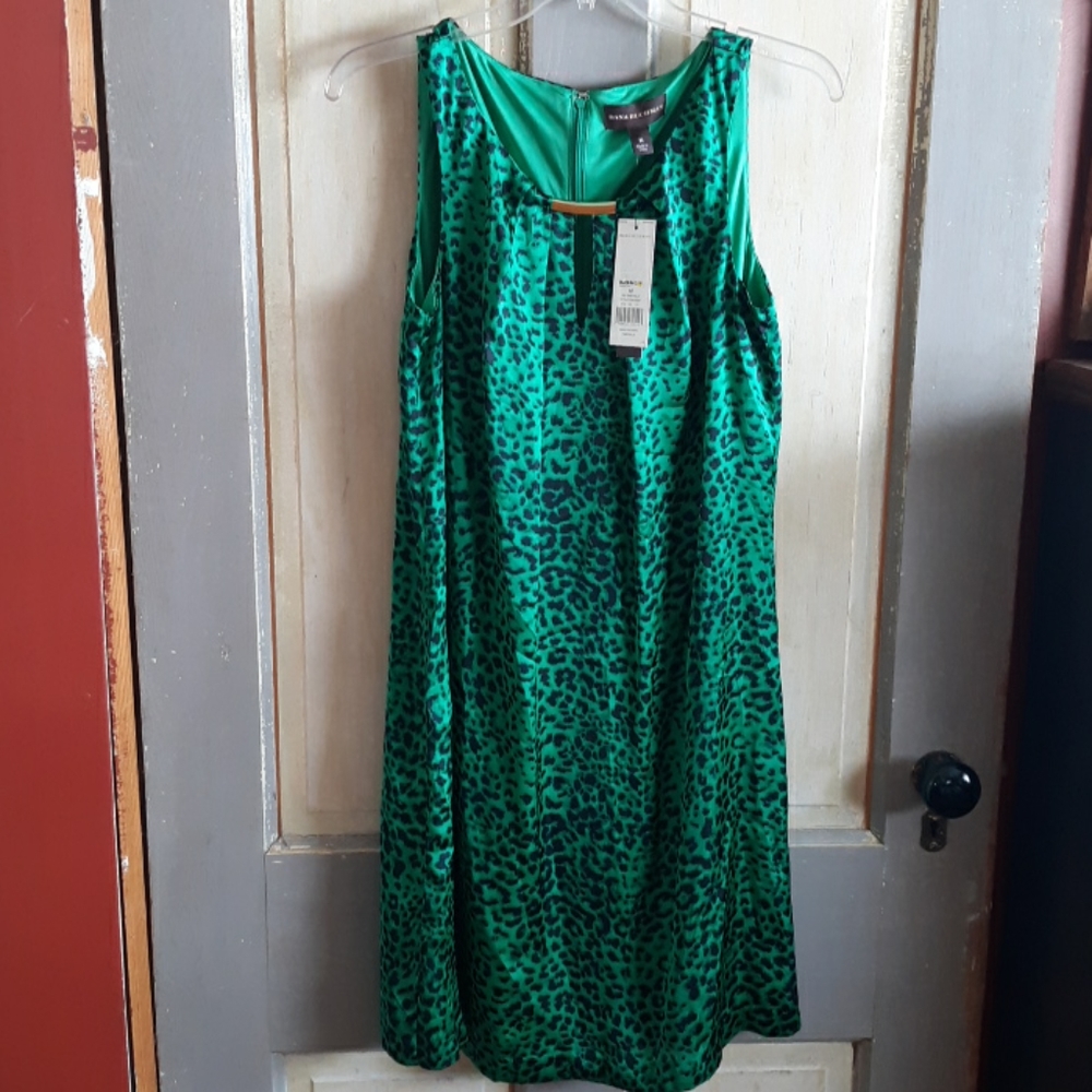 NWT Dana Buchman Dress Green and Black Leopard - Picture 1 of 7